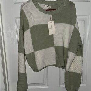 moon & madison Olive and Cream Checkered Sweater